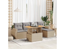 Vidaxl 6 Pcs Conjunto De Sofás P/ Jardim Com Almofadões Vime Pe Bege