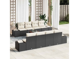 Vidaxl Conjunto De Sofá De Jardim 9 Unid. Preto Vime Pe