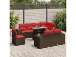 Vidaxl 9 Pcs Conj. Sofás Jardim C/ Almofadões Vime Pe/acácia Castanho