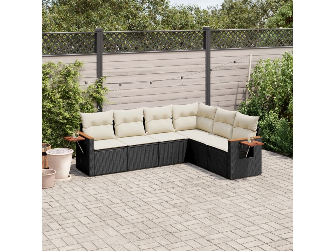 6 Pcs Conjunto Sofás De Jardim C/ Almofadões Vime Pe Preto Dkd Home Decor