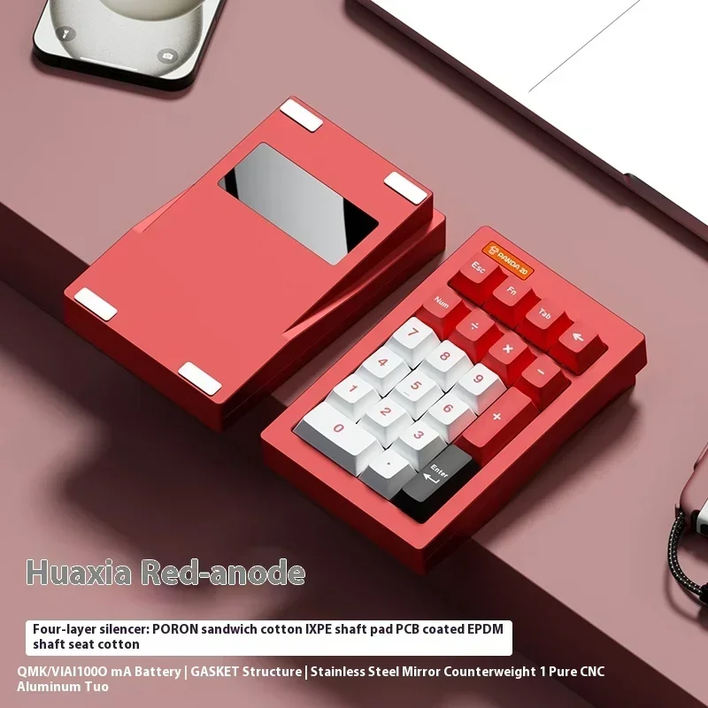 (vermelho) Teclado Numérico De Três Modos Em Liga De Alumínio, Sem Fio, Rgb, Hot-swappable