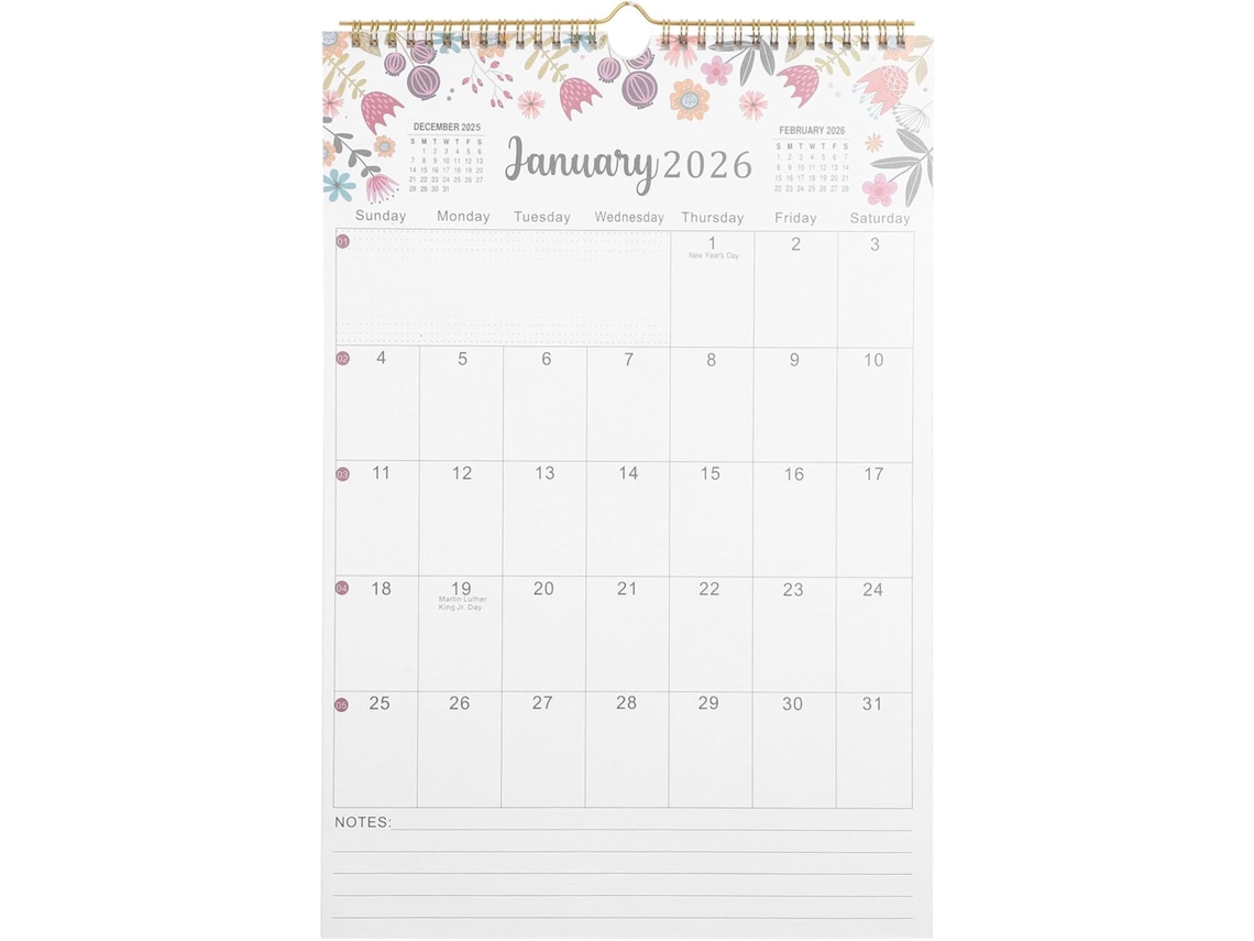 Calendário De Parede 2026 2027, 18 Meses, Encadernação Em Espiral, Papel Grosso, Amplo Espaço Para Anotações Gokoco