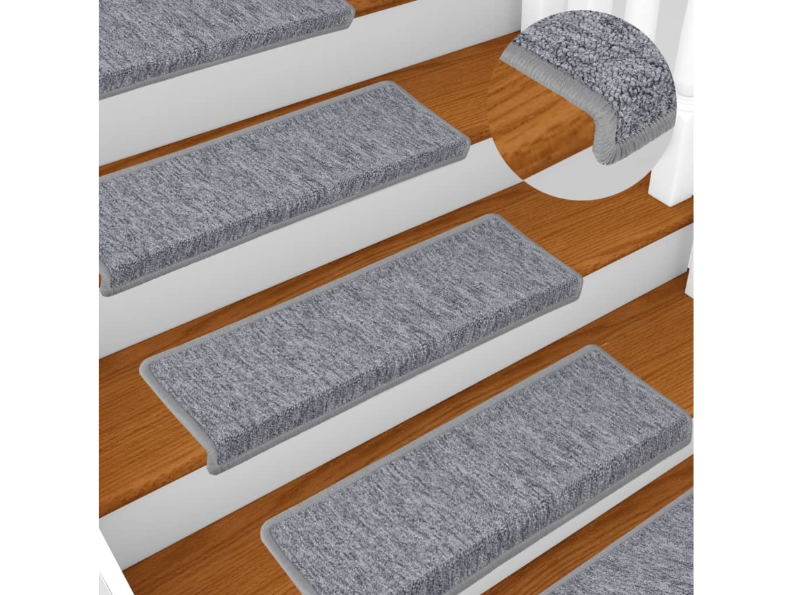 Vidaxl Tapetes De Escada 15 Peças 65x21x4 Cm Cinza Claro Com Borda Retangular