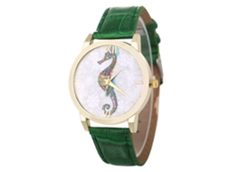 Relógio Analógico de Pulso com Pulseira Pu e Mostrador Grande Cor Verde