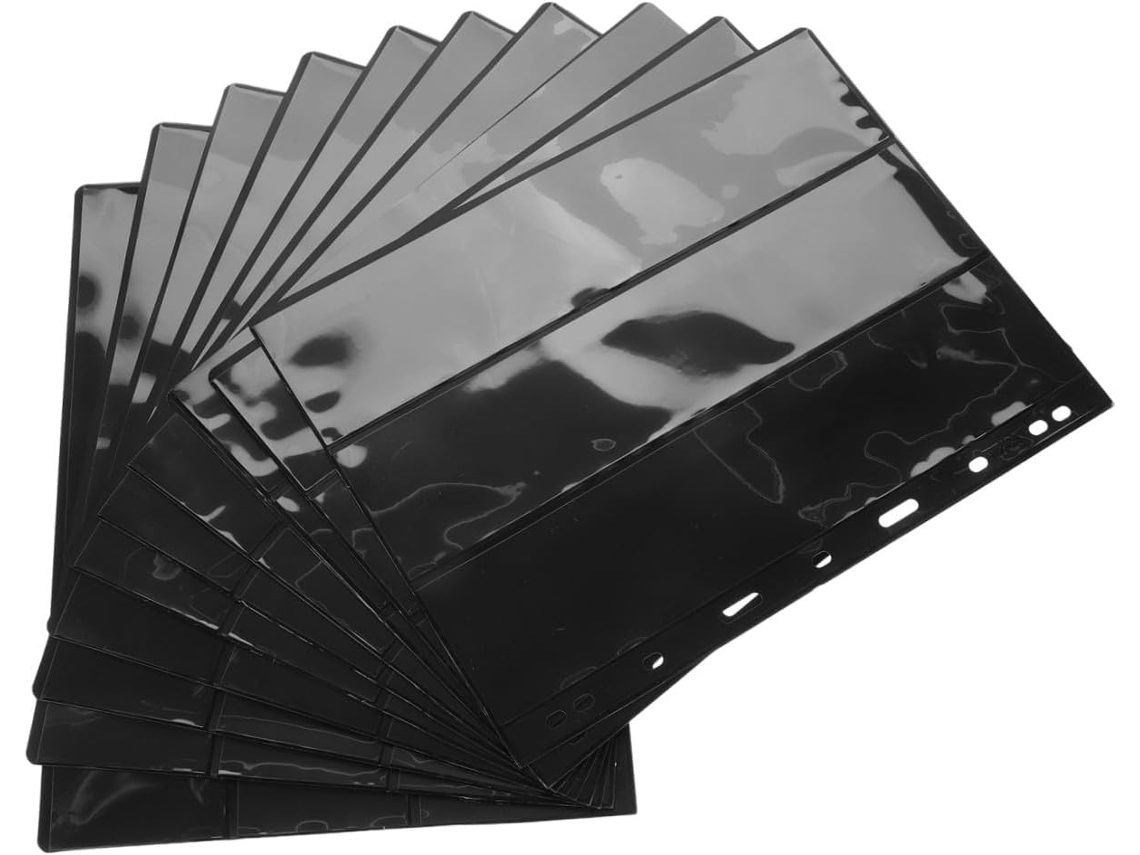 Jojofuny 10 Pages D'album De Timbres Réutilisables Noir En Pet 3 Emplacements Verticaux