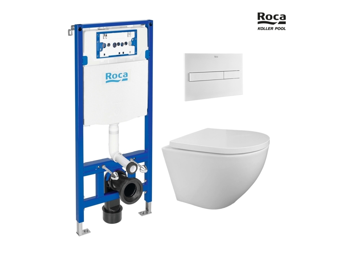 ROCA DUPLO PACK PUSHBOTTLE E PUSHBUTTON PL7 BRANCO Mate com WC SUSPENSO KP REDONDO SMART Branco Tornado 3.0
