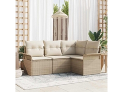 Vidaxl Conjunto De Sofá De Jardim 4 Unid. Bege Vime Pe