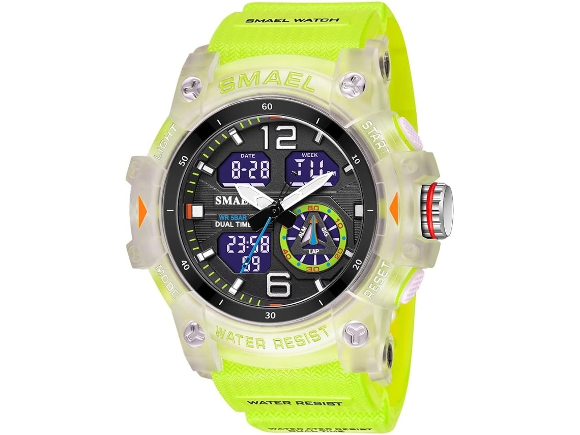 Lurelia Relógio Digital Desportivo, Visor Digital, Cronómetro, Alarme, Data/calendário, 12/24h, Luminoso, Duplo Fuso/mostrador, Pele, Verde