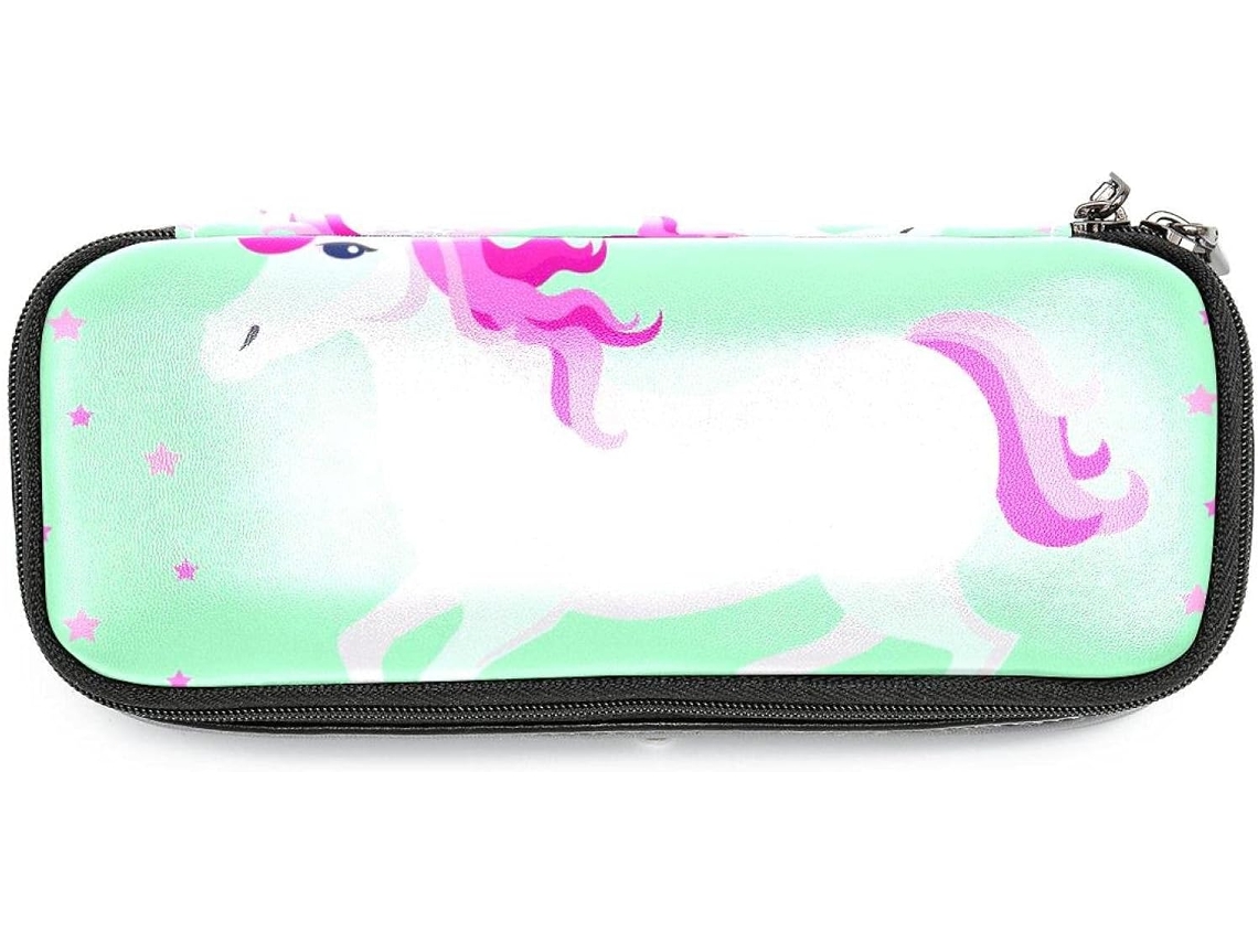 Bolsa organizadora grande com estampa de unicórnio rosa e estrelas, ideal para guardar cantis, perfeita para mochilas e bolsas escolares.