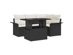 Vidaxl Conjunto De Sofá De Jardim 5 Pcs Preto Rattan De Polipropileno