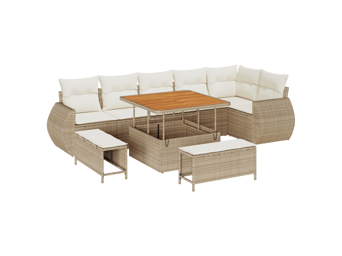 Conjunto 9 De Sofá De Jardim Com Almofadas Vidaxl Bege Rattan Pe Acácia