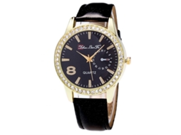 Relógio de casal Zhoulianfa Quartz com pulseira de couro PU e strass (preto)