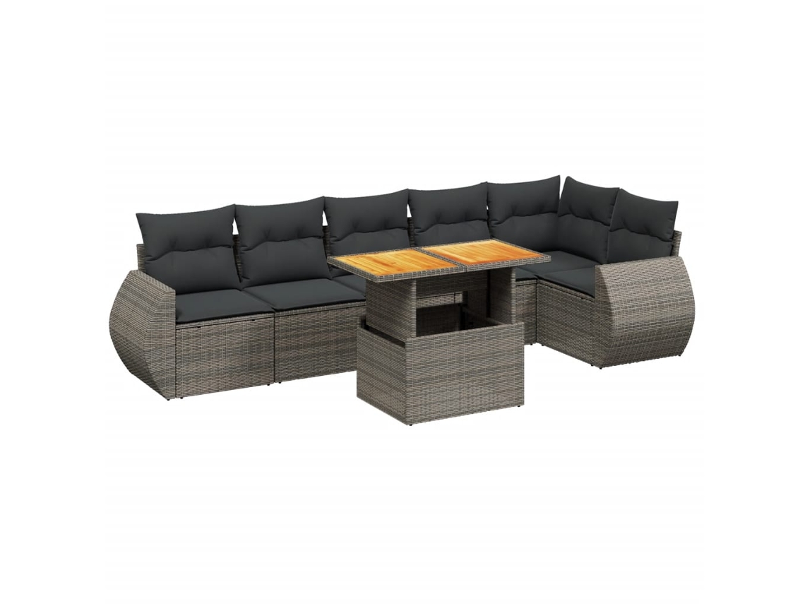 Conjunto de 7 Sofás para Jardim com Almofadões Vime Pe Cinzento MAISON EXCLUSIVE (7 pcs)