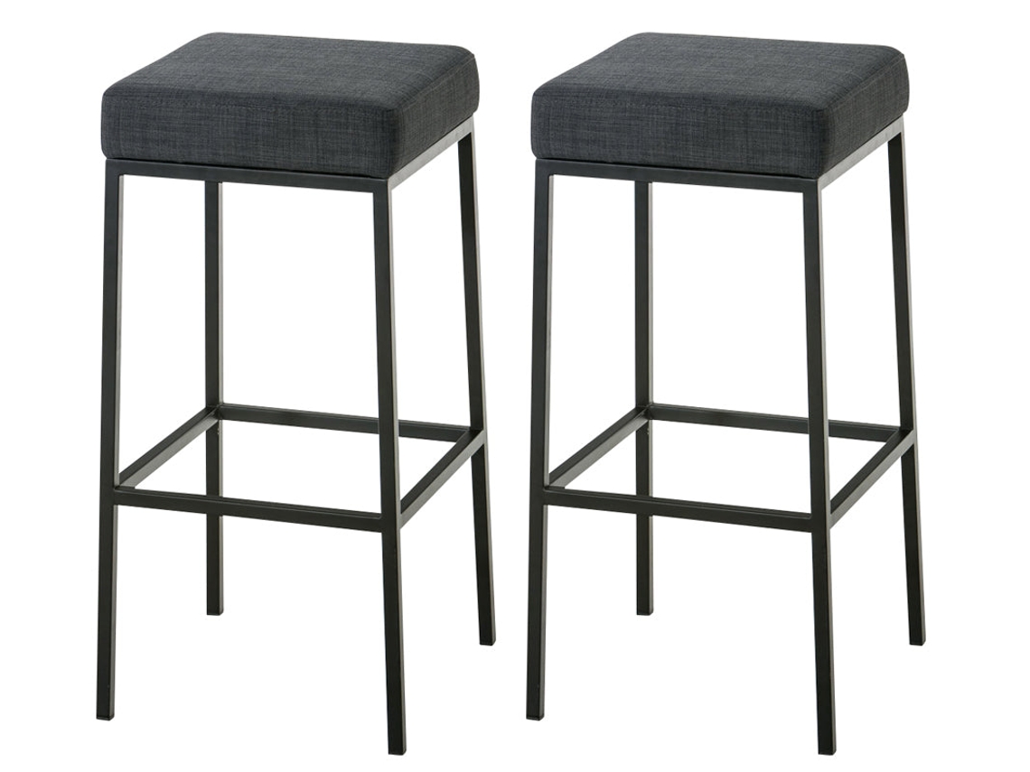 Conjunto de 2 banquetas de bar com apoio para os pés, design simples, altura 85 cm, tecido cinza escuro e metal preto, 10_0004383