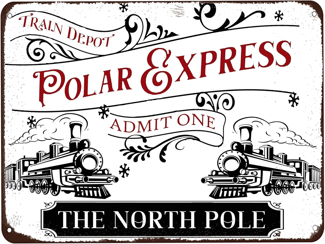 Placa De Metal Decorativa "polar Express Depot At The North Pole" (depósito Do Expresso Polar No Polo Norte)