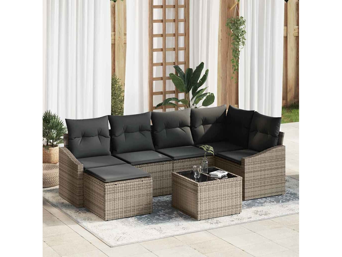 Vidaxl Conjunto De Jantar Para Jardim 7 Pcs Cinzento-claro