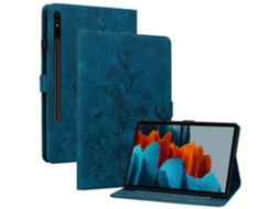 Capa Hengrongshen para Samsung Galaxy Tab S7, S7 Fe e S8 com estampa de lírio e compartimentos para cartões em couro PU azul