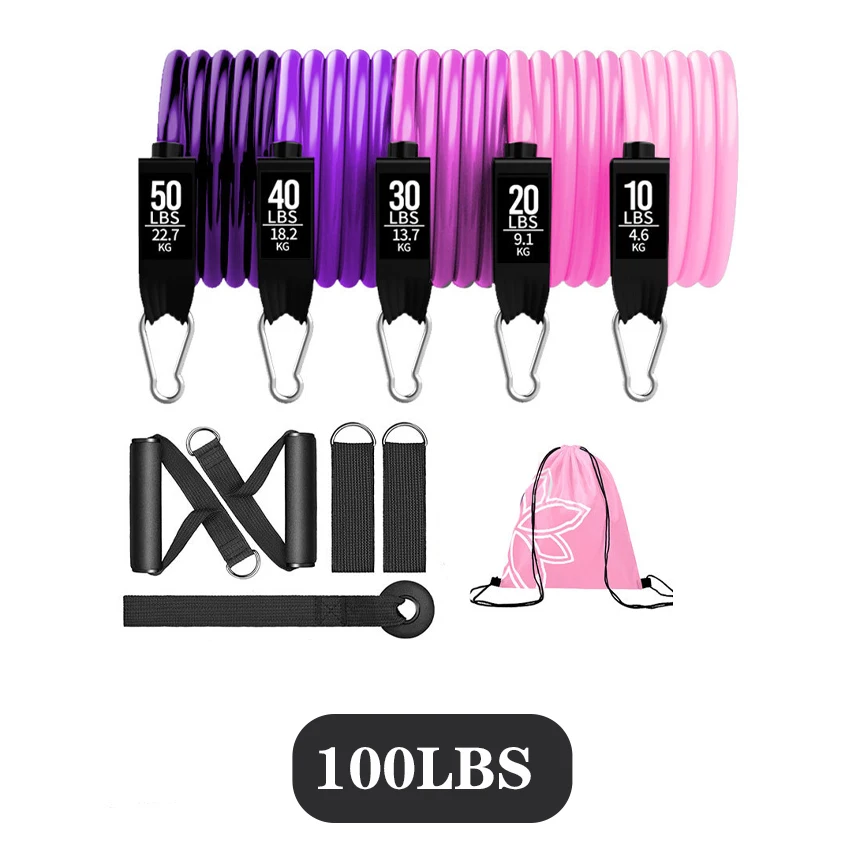 (pacote Com 11 Unidades, Cor Rosa, 45 Kg) Faixas De Resistência Em Tpe Para Exercícios De Braço, Peito E Abdômen.