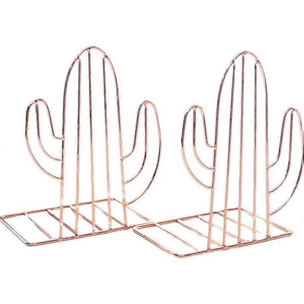 2 Peças de Suportes para Livros em Metal com Formato de Cacto, para Estante Ou Organizador de Mesa, Cor Ouro Rosa BRILVIBERA