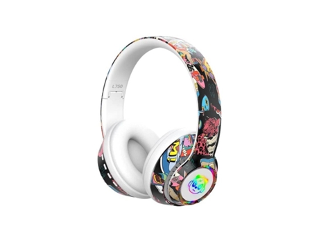 Auscultadores Bluetooth S&N Con Con Luz Rgb Compatible Con Tarjeta de Memoria Con Micrófono L750 Graffiti Blanco
