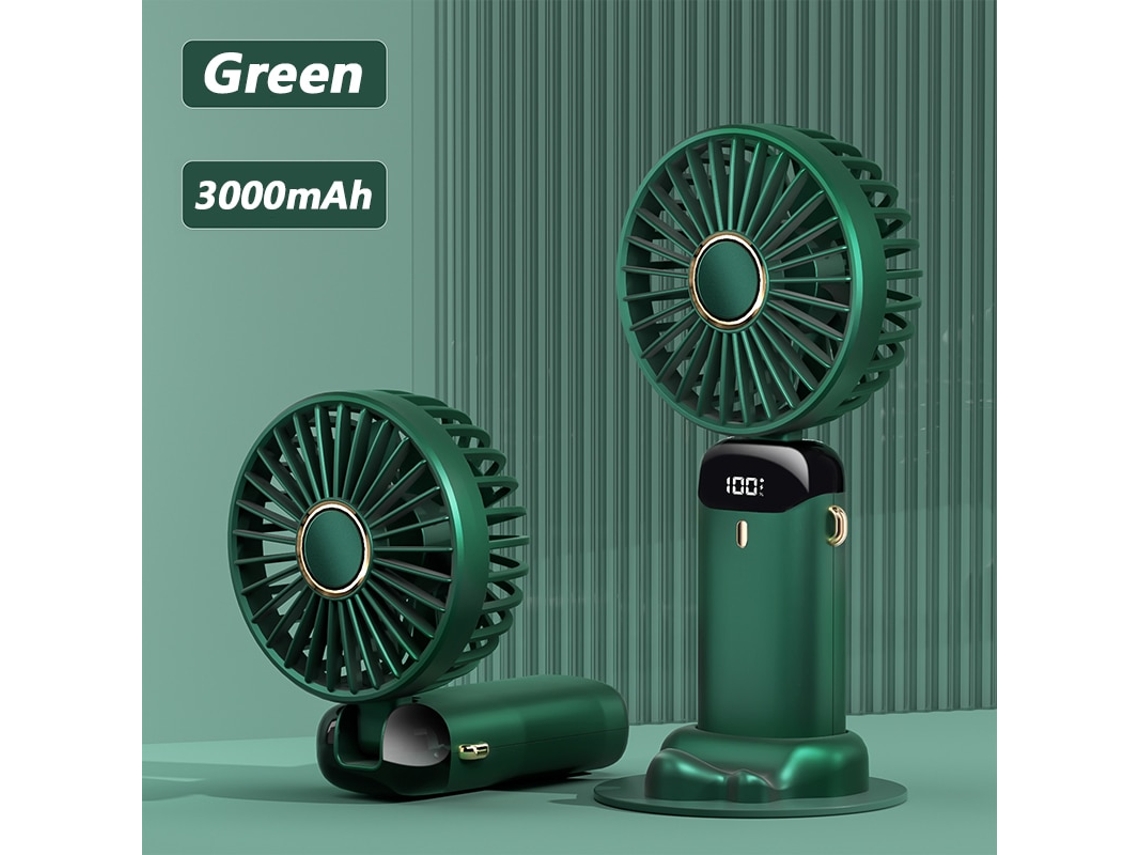 Ventilador Portátil com Ecrã Digital Multifuncional com Cabeça Dobrável 3000Mah BDL23 Verde