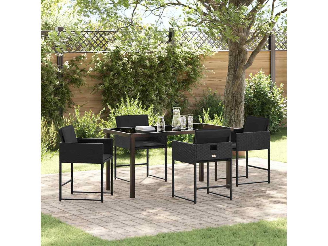 Vidaxl Conjunto de Jantar para Jardim com Almofada 5 Pcs Preto Vime Pe