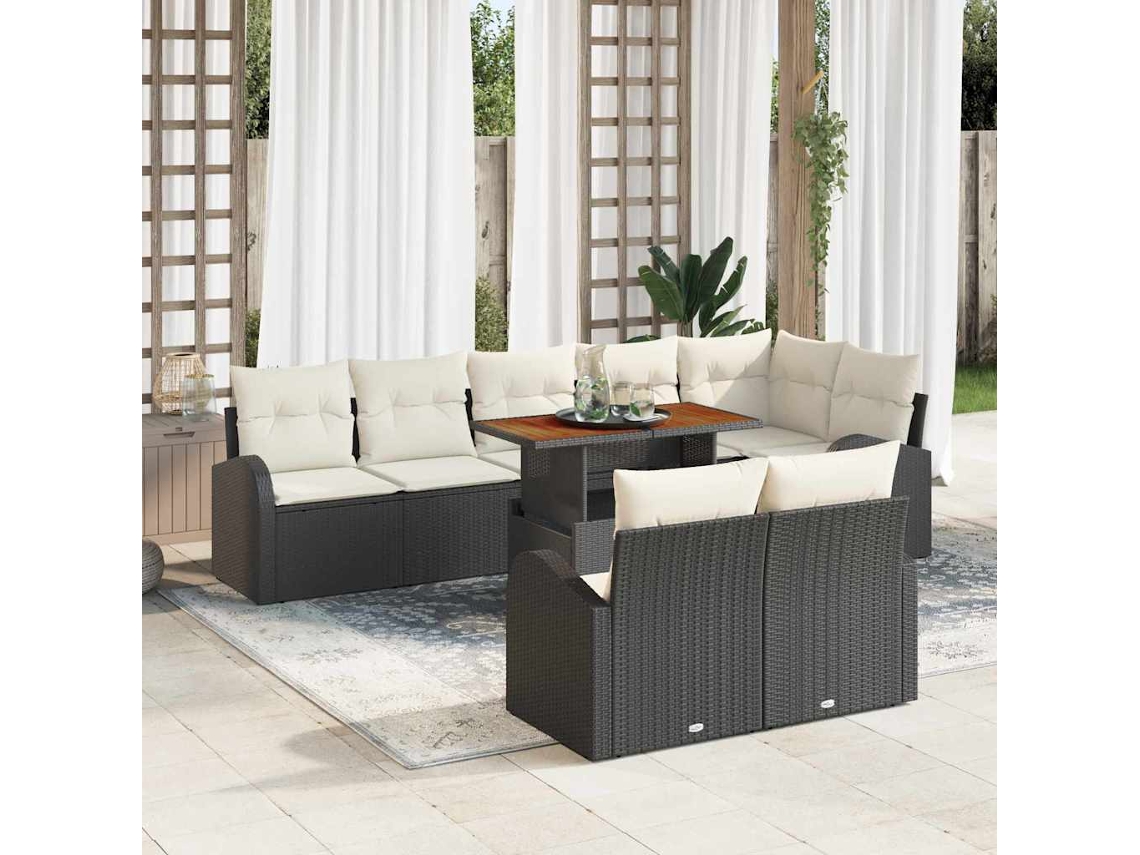Vidaxl Conjunto de Sofá de Jardim 9 Pcs Preto Rattan Sintético