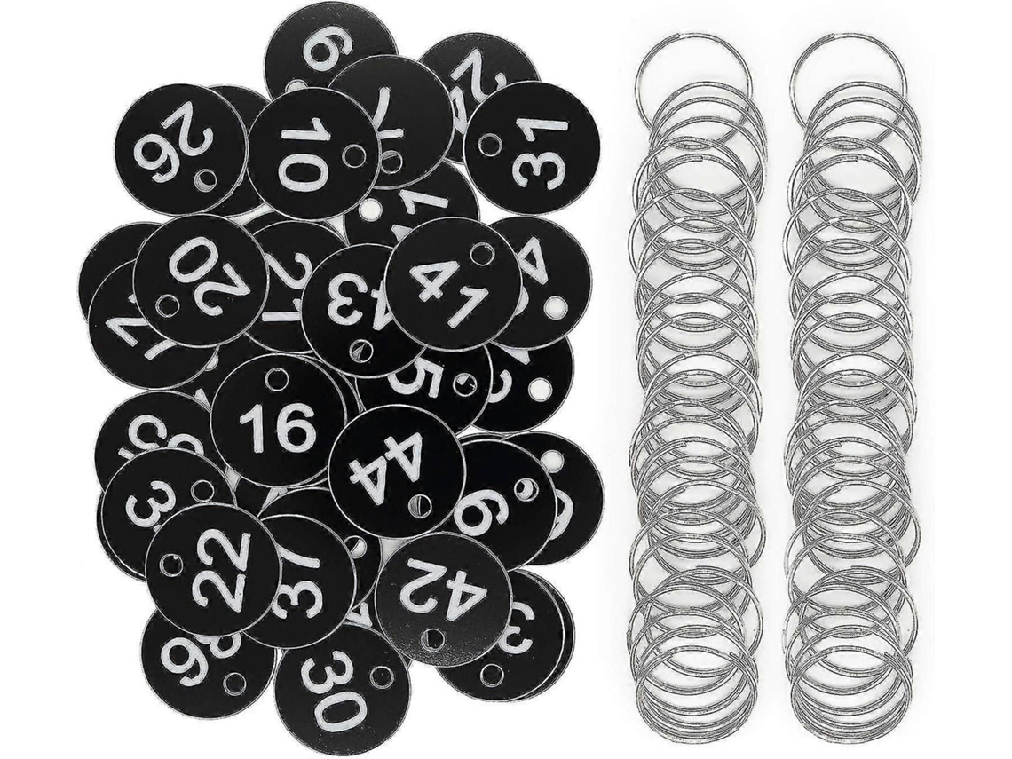Etiquetas Plásticas Numeradas Com Chaveiros (1-50, Pretas)