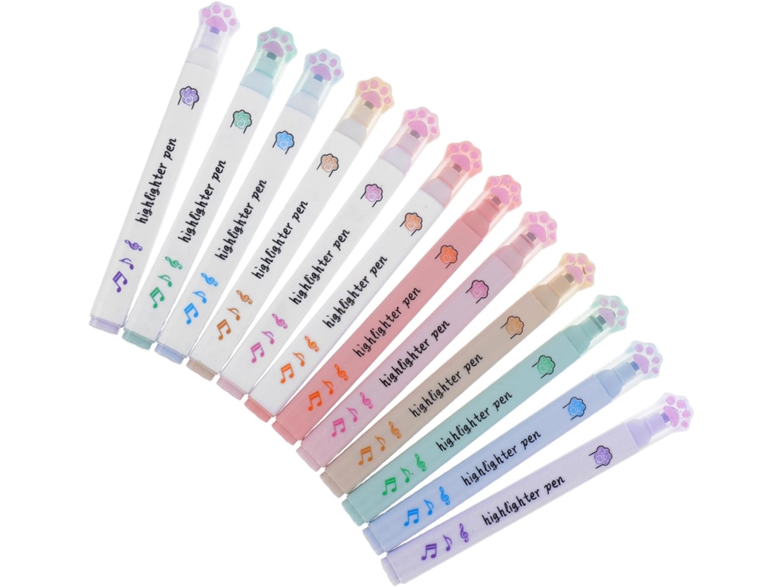 Marcadores De Caderno Em Formato De Gato Pastel, Pacote Com 12