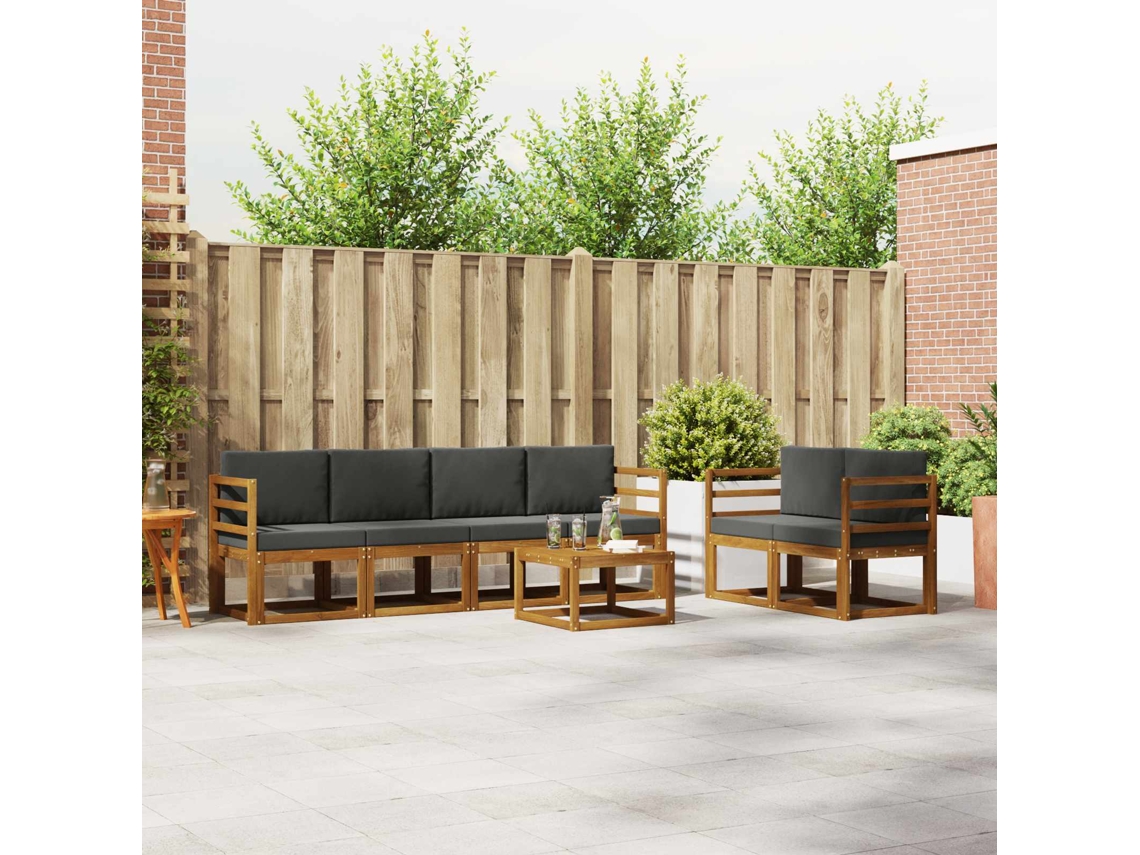 Vidaxl Conjunto De Sofás Para Exterior 7 Unid. Natural E Antracite