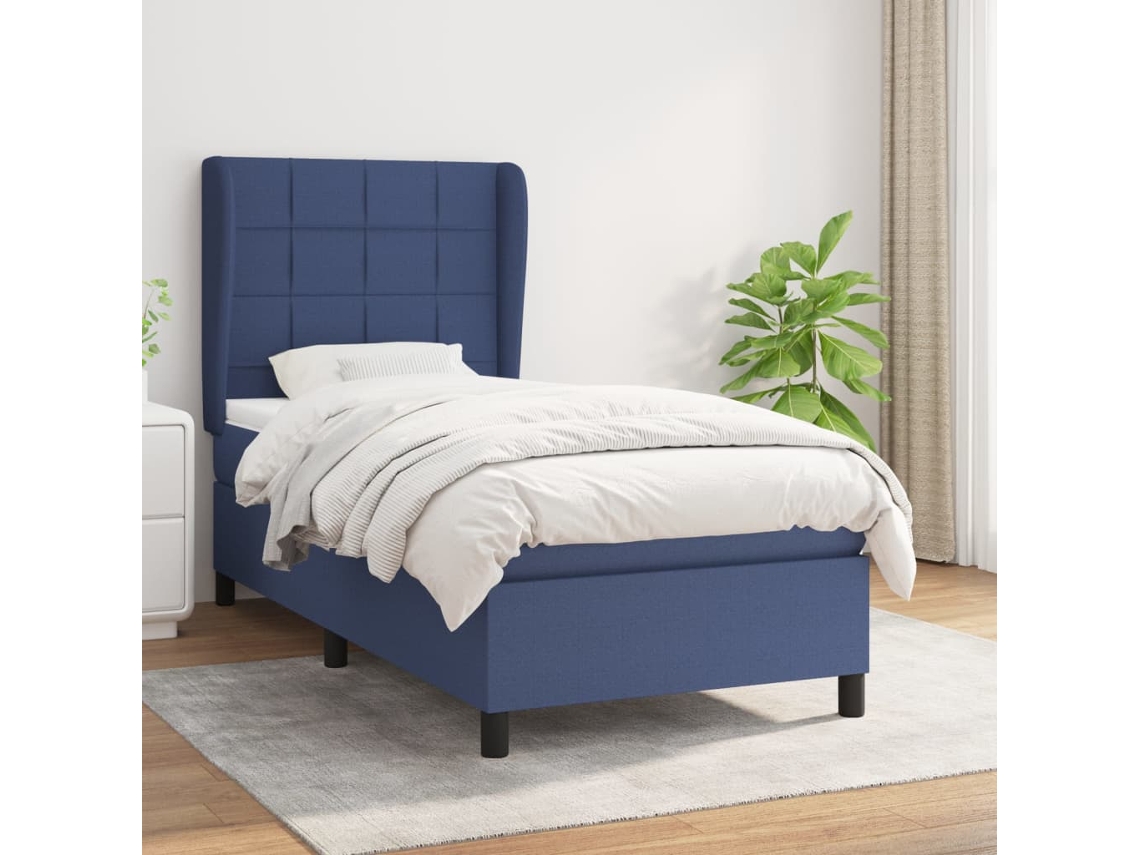 Vidaxl Cama Com Molas/colchão 80x200 Cm Tecido Azul