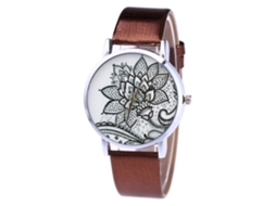 Reloj De Cuero Pu Unisex Con Patrón Floral Quartzo Zhoulianfa Café
