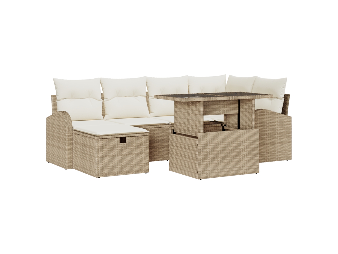 Conjunto 7 Conjunto De Sofá De Jardim Vidaxl Bege Vime Pe (234 X 124 X 85 Cm)