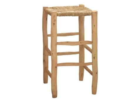 Banqueta Alta Madeira E Doum Natural 70x35x35 Cm Home Maison