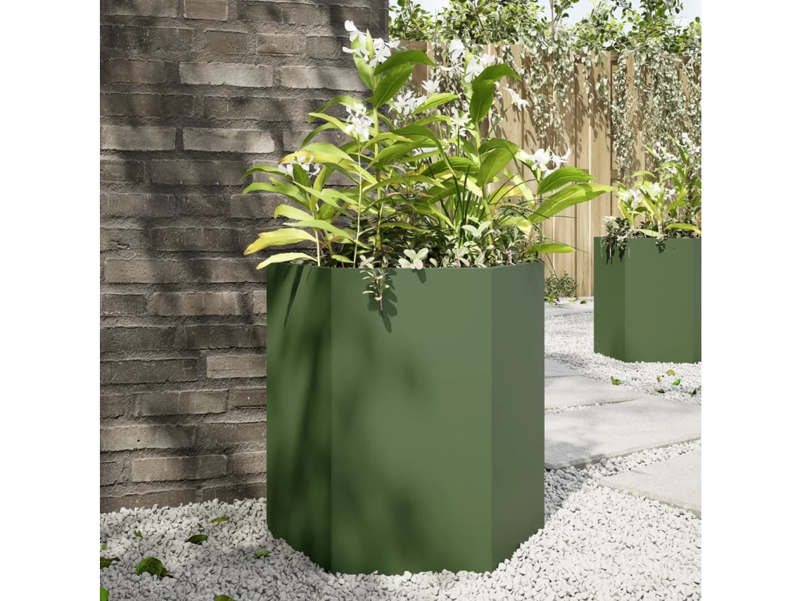 Vidaxl Vaso/floreira De Jardim Hexagonal 46x40x45 Cm Aço Verde