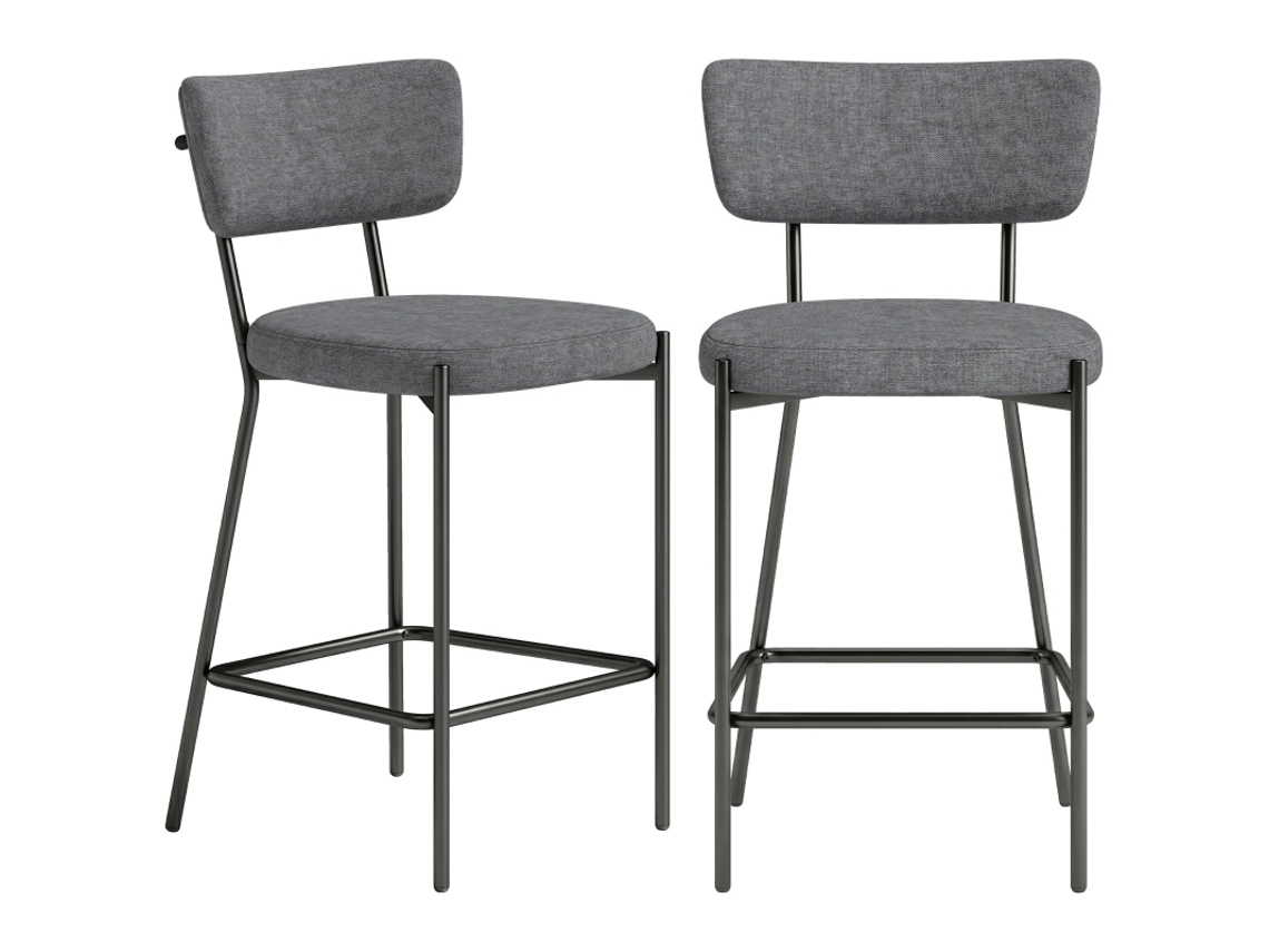 Duas Banquetas Bar Estofadas Encosto Curvo Cinza VOLTEDGE