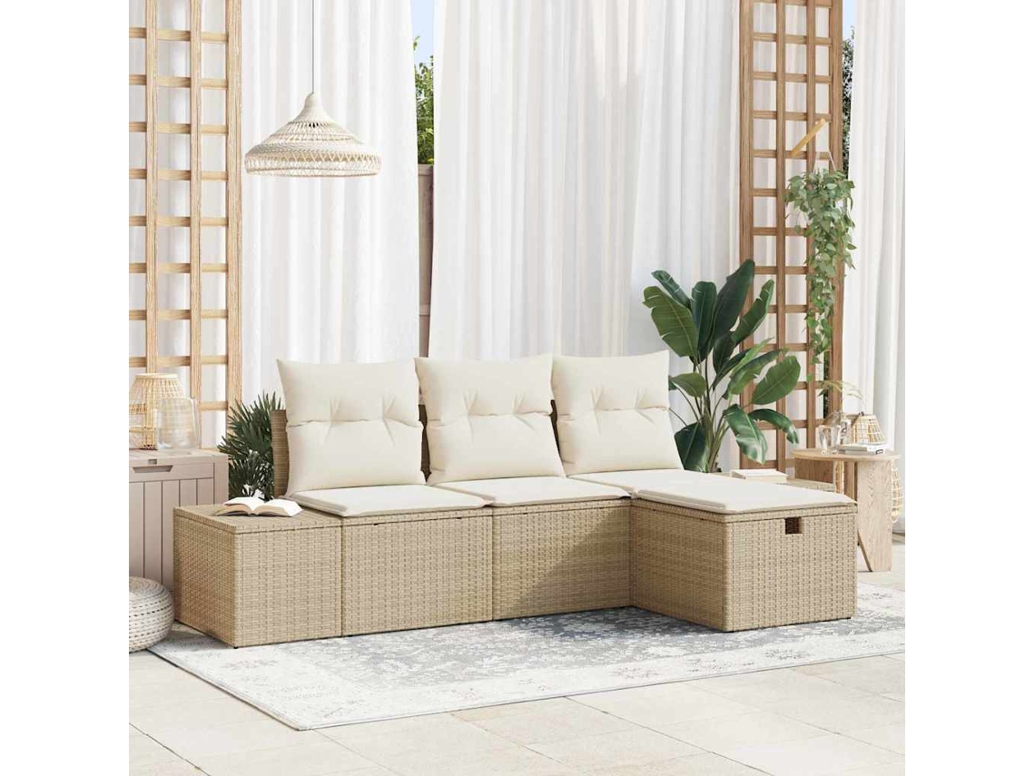 Vidaxl Conjunto De Sofá De Jardim 4 Unid. Vime Pe