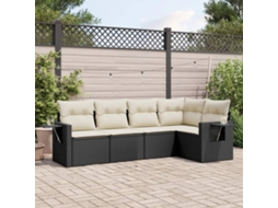 Vidaxl 5 Pcs Conjunto Sofás De Jardim Com Almofadões Vime Pe Preto