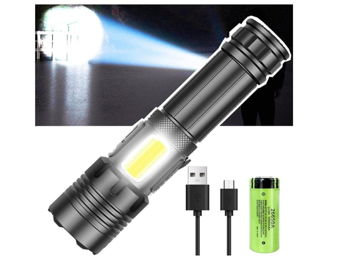 Lanterna BISBISOUS P70Cob 20.000 Lumens Led Recarregável 7 Modos À Prova D'Água Preto VIGA EUROPE