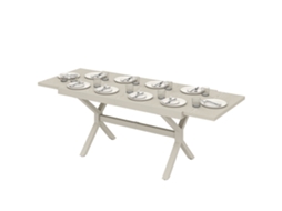 Mesa De Jardim Extensível Com Superfície Em Alumínio 154/214x85 Cm Com Efeito Madeira Para 8-10 Pessoas Cinza Claro