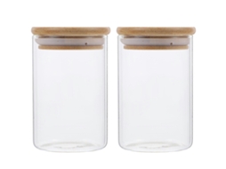Conjunto De 2 Potes De Vidro Com Tampa De Bambu Para Algodão, Potes Para Discos De Algodão E Bolas De Algodão Aquaforge