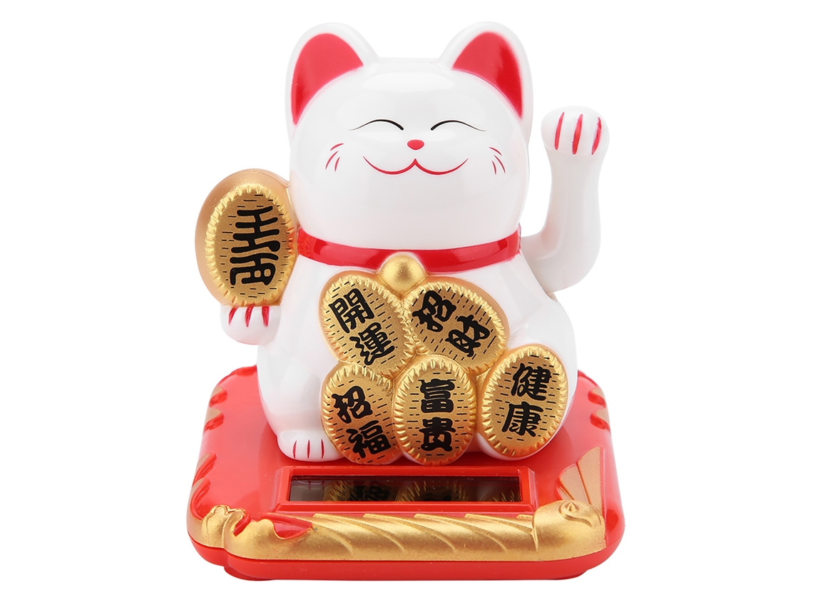 Gato Solar Saudador Adorável Decoração Casa Carro Branco