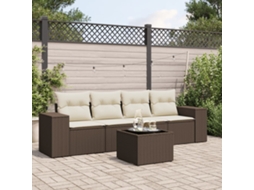 Vidaxl 5 Pcs Conjunto Sofás P/ Jardim C/ Almofadões Vime Pe Castanho