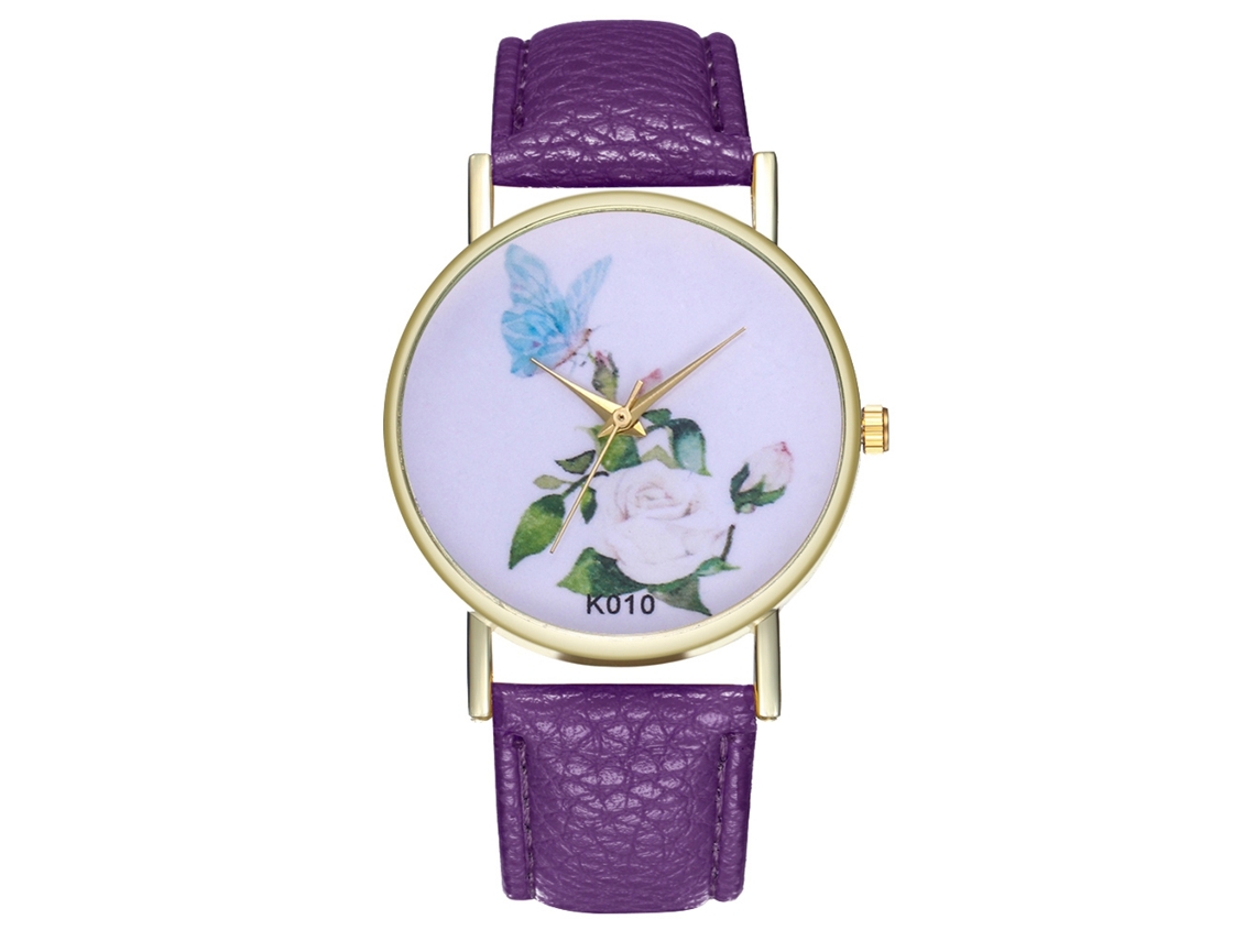 Reloj De Cuarzo De Cuero Pu Zhoulianfa Con Dial Floral Simple Unisex (morado)