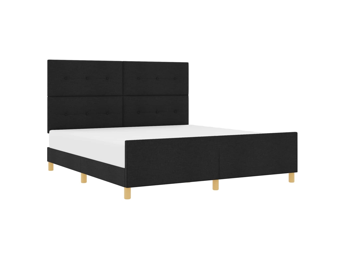 Cama De Casal | Camas Para Quarto | Estrutura Da Cama Com Cabeceira Preto 180 X 200 Cm Tecido