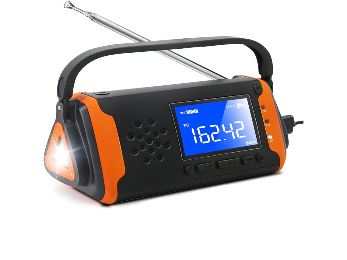 Rádio AQUAFORGE de manivela com célula solar, lanterna, bateria externa 2000mah