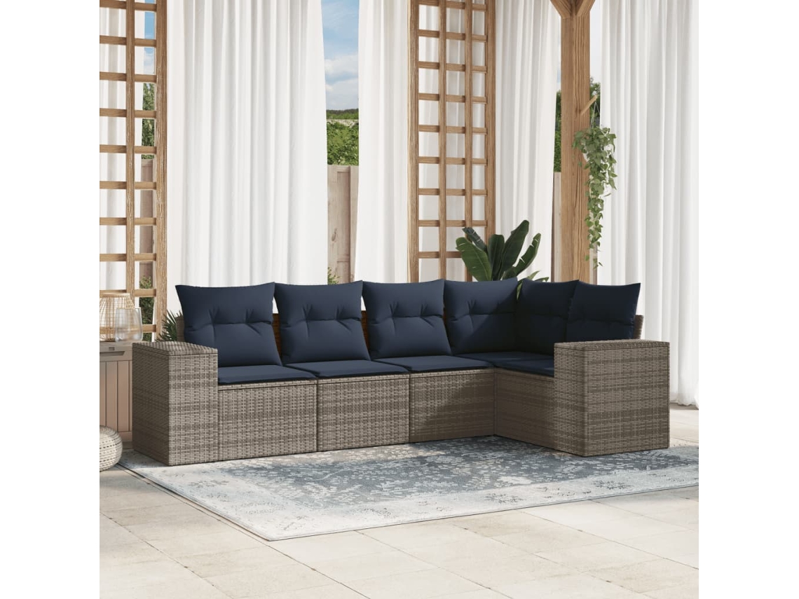 Vidaxl Conjunto De Sofá De Jardim De 5 Peças Com Almofadas Em Rattan Sintético Cinza