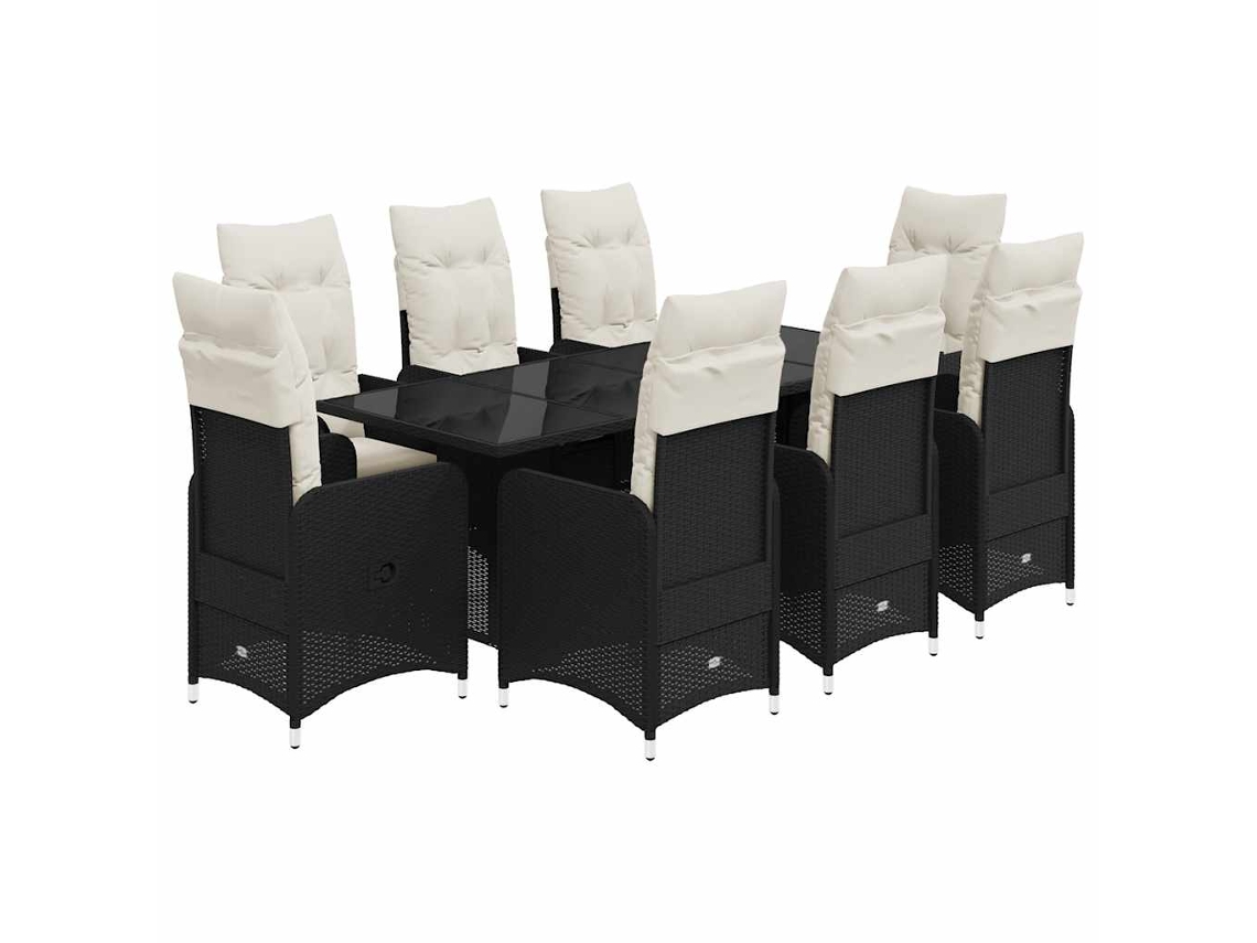 Conjunto de 9 Bistrôs para Jardim com Almofadões Vime Pe Preto MAISON EXCLUSIVE