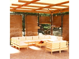 Vidaxl 13 Pcs Conjunto Lounge Jardim C/ Almofadões Cor Creme Pinho