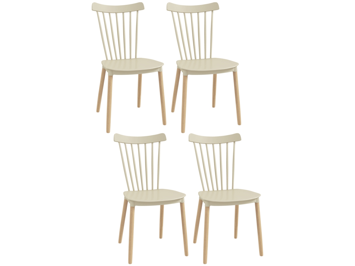 Conjunto de 4 Cadeiras Pp e Madeira de Faia Cor Bege e Madeira 43x52,5x83cm Homcom